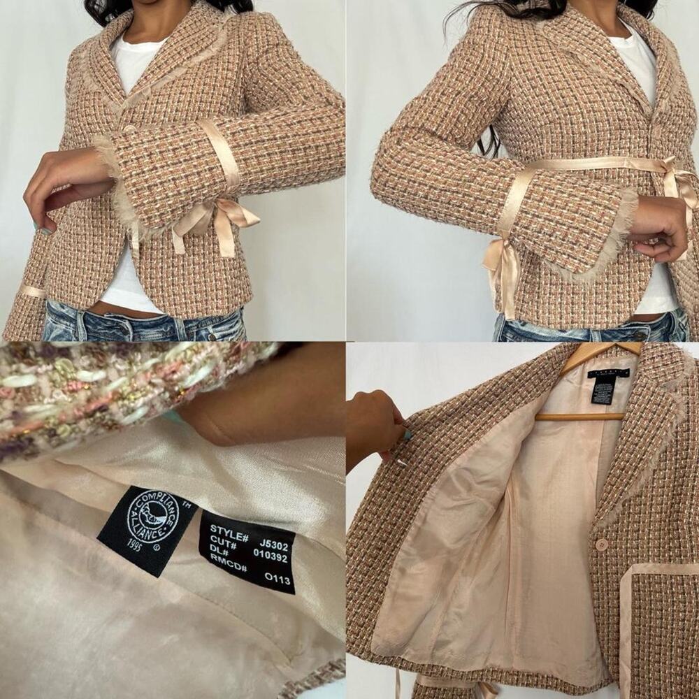 2000s Laundry by Shelli Segal pink tweed jacket - Picture 7 of 10